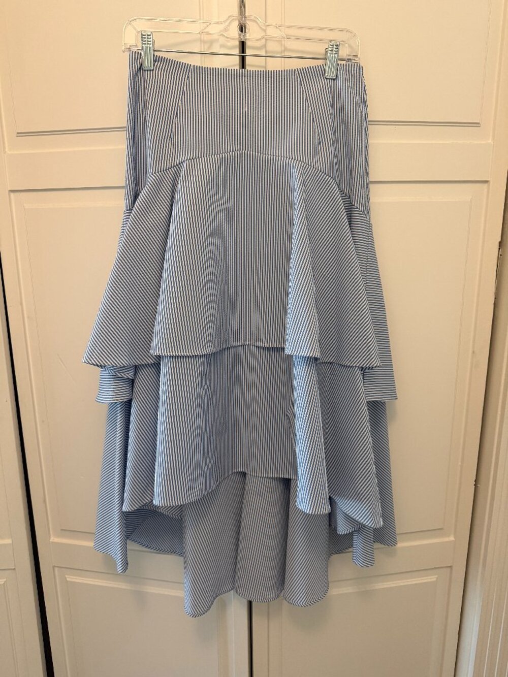 Marissa Webb Blue White Striped Seersucker High-Low Ruffle Skirt Size 6